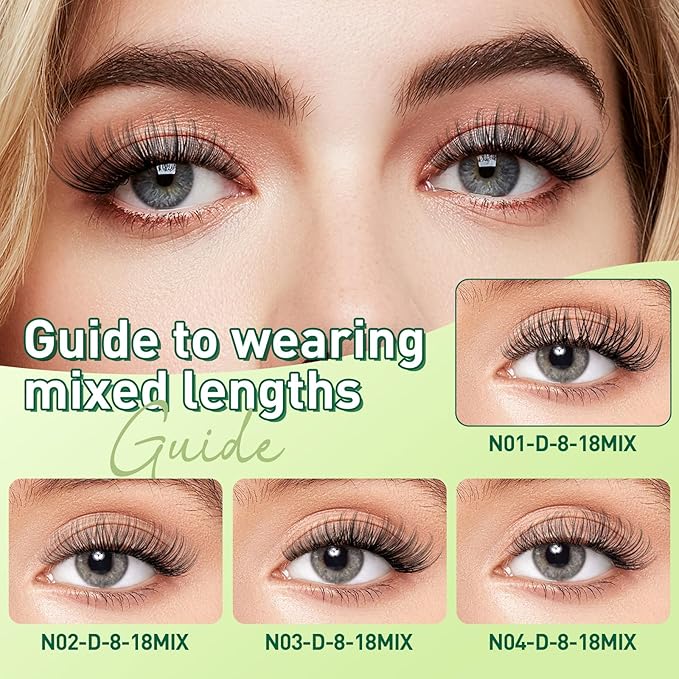 KEYYOU Natural Lash Clusters Wispy Eyelash Clusters 144 pcs Cluster Eyelash Extensions D Curl Individual Lashes 8-18MIX Mix Length Light and Natural Lashes Look with Thin Lash Band(N01-8-18MIX-D)