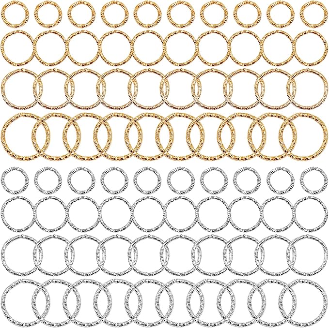 600Pcs Twist Open Jump Rings, 8/10/12/15mm O Rings Connectors Jewelry Findings Round Circle Large Jump Rings for Jewelry Making DIY Earrings Bracelet Necklace Keychain Pendants Crafts(K Gold,White K)