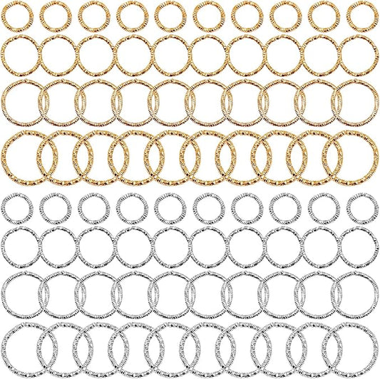 600Pcs Twist Open Jump Rings, 8/10/12/15mm O Rings Connectors Jewelry Findings Round Circle Large Jump Rings for Jewelry Making DIY Earrings Bracelet Necklace Keychain Pendants Crafts(K Gold,White K)