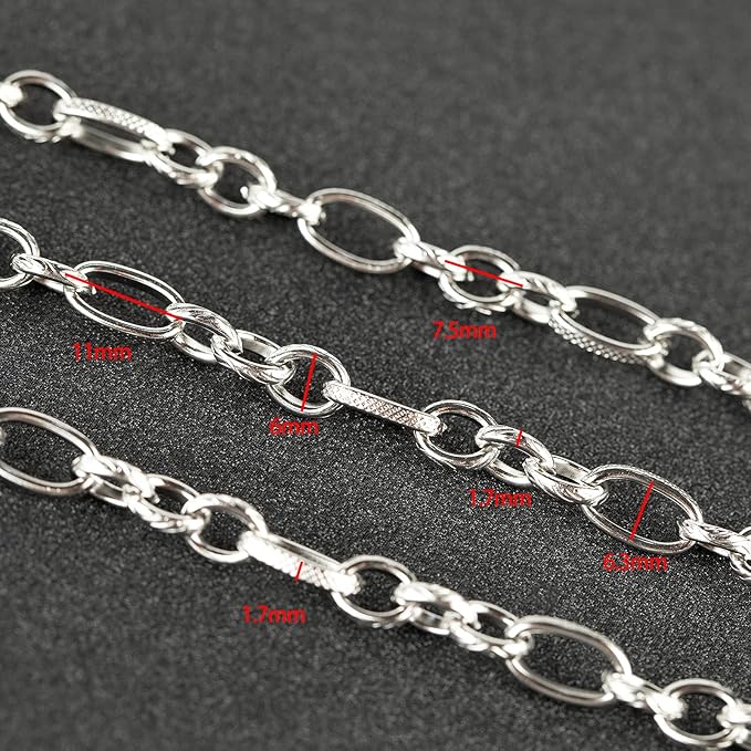 16.4 Feet Silver Stainless Steel Chains for Jewelry Making Heavy Men Hip-pop Necklace Embossed Cable Link Chain Bulk with 30 Jump Rings 10 Lobster Clasps