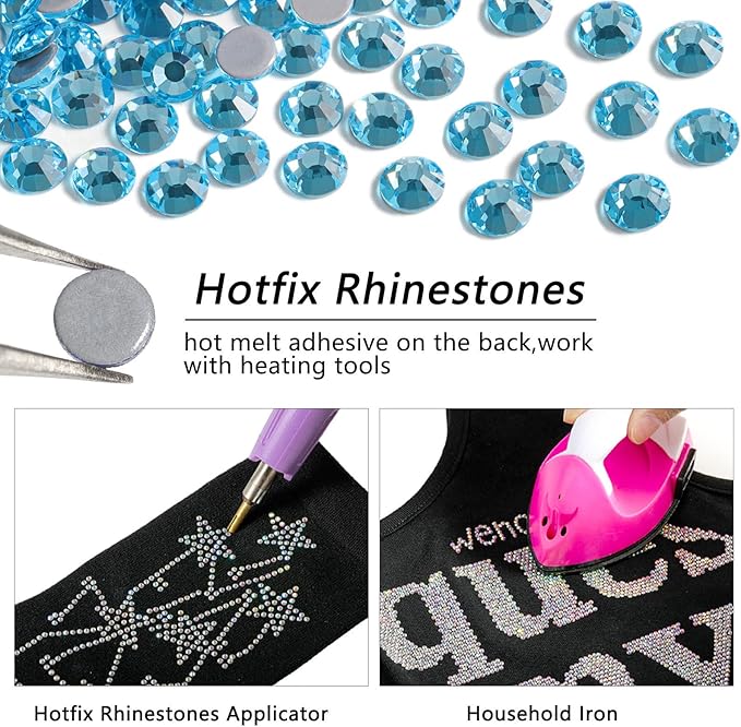Beadsland Hotfix Rhinestones, 288pcs Flatback Crystal Rhinestones for Crafts Clothes DIY Decorations, Aquamarine(SS30/6.3-6.5mm)