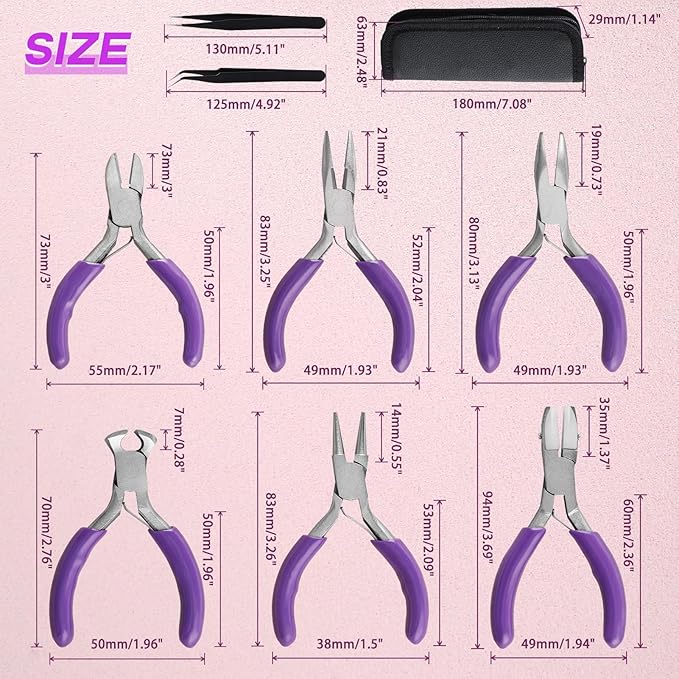 SPEEDWOX 6pc Mini Jewelry Pliers Set - Double Nose (Round, Long), Flat Jaw, End Cutting, Diagonal & Bent Nose Pliers, Jump Ring Opener