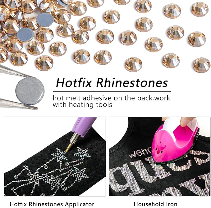 Beadsland Hotfix Rhinestones, 288pcs Flatback Crystal Rhinestones for Crafts Clothes DIY Decorations, Golden Shadow, SS30, 6.3-6.5mm