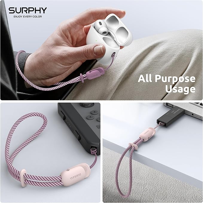 SURPHY 2 Pack Phone Lanyard for Cellphone Case, Phone Wrist Strap for Case, Cellphone Strap with 2-Color Braided, Charm Wrist Lanyard for Women, Cellphone Wrist Lanyard for Women, Pink & Lilac Purple