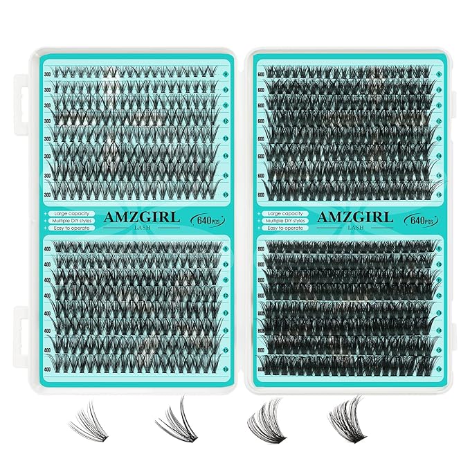 Lash Clusters 4 Style Cluster Lashes 640PCS Eyelash Extension 30D+40D+60D+80D Individual Lashes DIY Lash Extension Natural Black Cluster Eyelash Extensions at Home for Beginners(D-Mix9-16mm)