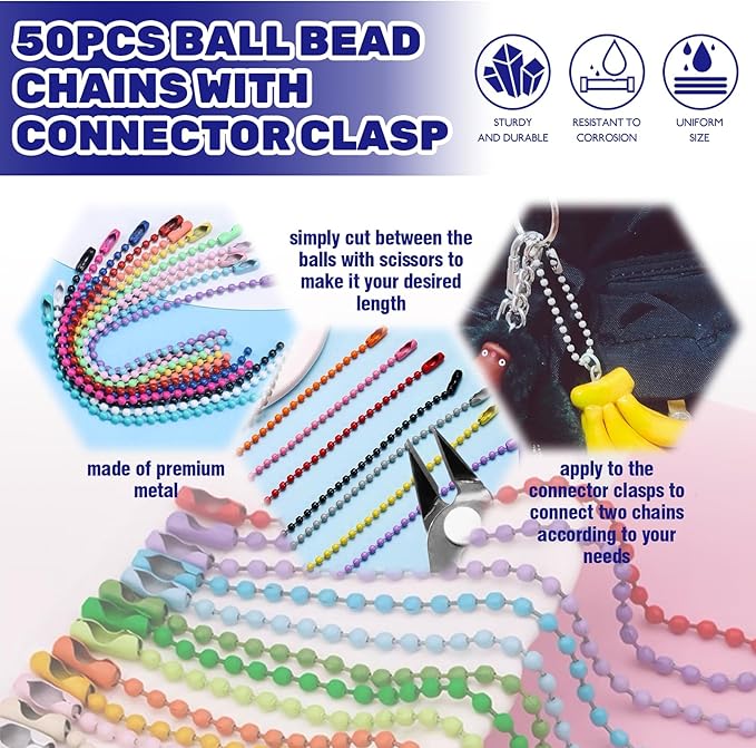Waltool 150Pcs Metal Hanging Beads Chain with Connectors Contains Plastic Lobster Claw Clasps, Swivel Lanyards Trigger Snap Hooks Strap with Key Rings for Keyring Keychain Hanging Ornament