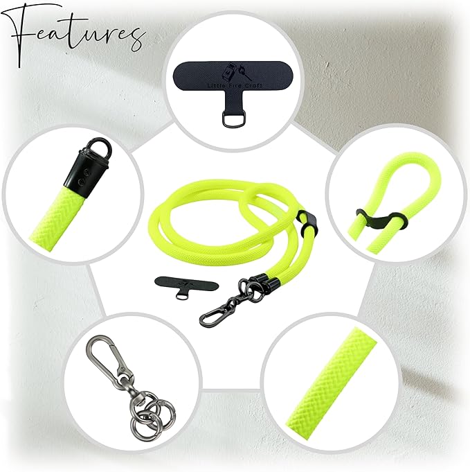Cell Phone Lanyard Crossbody Rope Around the Neck Wrist Strap for Most Smartphone Case Headset Keychain Offices ID - Fluorescent Yellow