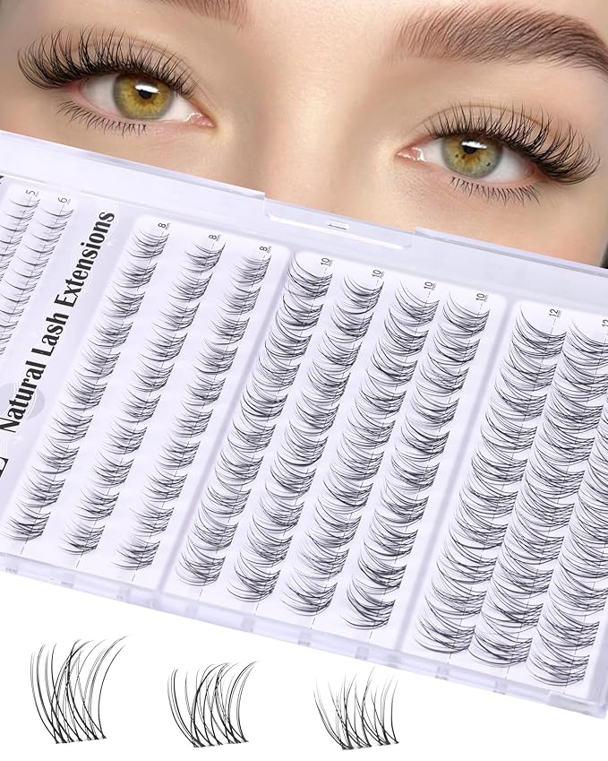 ALICE Natural Short Lash Clusters 8-12mm Eyelash Clusters Wispy Cluster Eyelash Extensions Clear Band Individual Lashes with 5-6mm Bottom Lashes