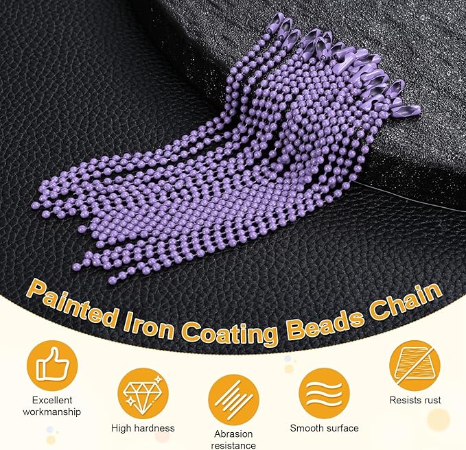 M METERXITY 50-Pack Ball Beads Chain, 4.7 in Metal Beaded Necklace Adjustable Keychain with Connectors for Jewelry Making/DIY Crafts/Hanging Decoration, Dog Tag Chain [Light Purple]