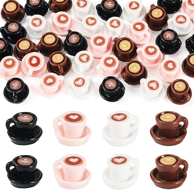 Craftdady 40 pcs Mini Resin Coffee Cup Miniature Tiny Fake Coffee Mug Plate Lovely 3D Tableware Latte Drink Beverage Small Food Ornaments for Jewelry Making Micro Landscape Party Desktop Decorations