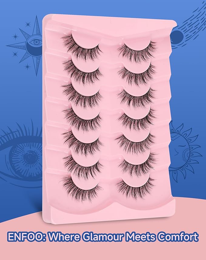 ENFOO Lashes Natural Wispy Look Flared False Eyelashes Soft Strip Lash Fluffy Eyelash 7 Pairs D79