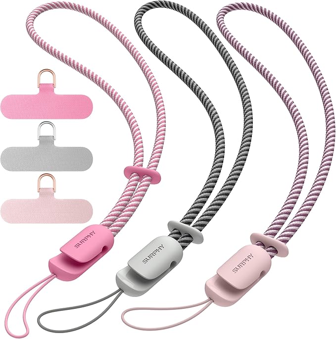 SURPHY 3 Pack Phone Wrist Strap with CellPhone Tether Tab, Cellphone Lanyard, Phone Strap with 2-Color Braided, Wrist Lanyard