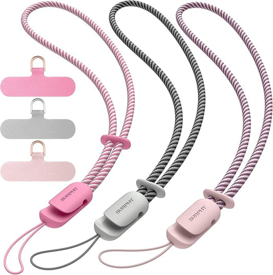 SURPHY 3 Pack Phone Wrist Strap with CellPhone Tether Tab, Cellphone Lanyard, Phone Strap with 2-Color Braided, Wrist Lanyard