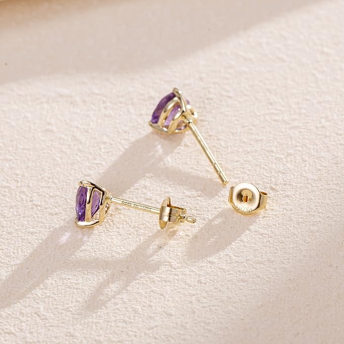 FANCIME 14k Solid Yellow Gold Stud Earrings Gemstone Prong Cluster Stud Earrings Fine Jewelry Gifts for Her Mom Women Wife