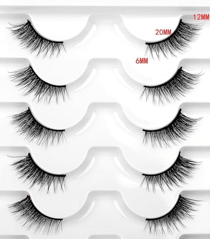 Half Lashes Strips False Eyelashes Fairy Natural Lashes Cat Eye Look Wispy Short Band 3/4 Lashes 8 Pairs Pack Fluffy Volume Small Accent Lash Fake Eyelashes 3D Faux Mink Lashes Extensions