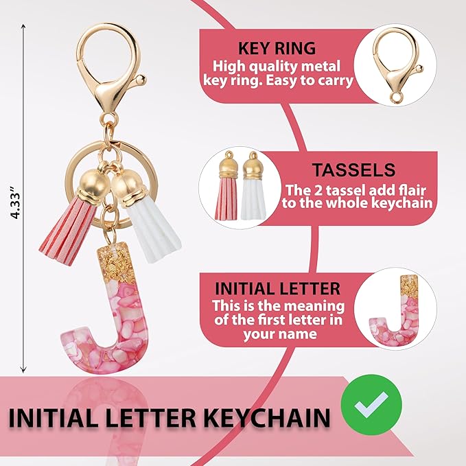Initial Letter Keychain Cute Resin with 2 PU Tassel, Letter Keychain for Backpack Charms, Initial Keychains for Women
