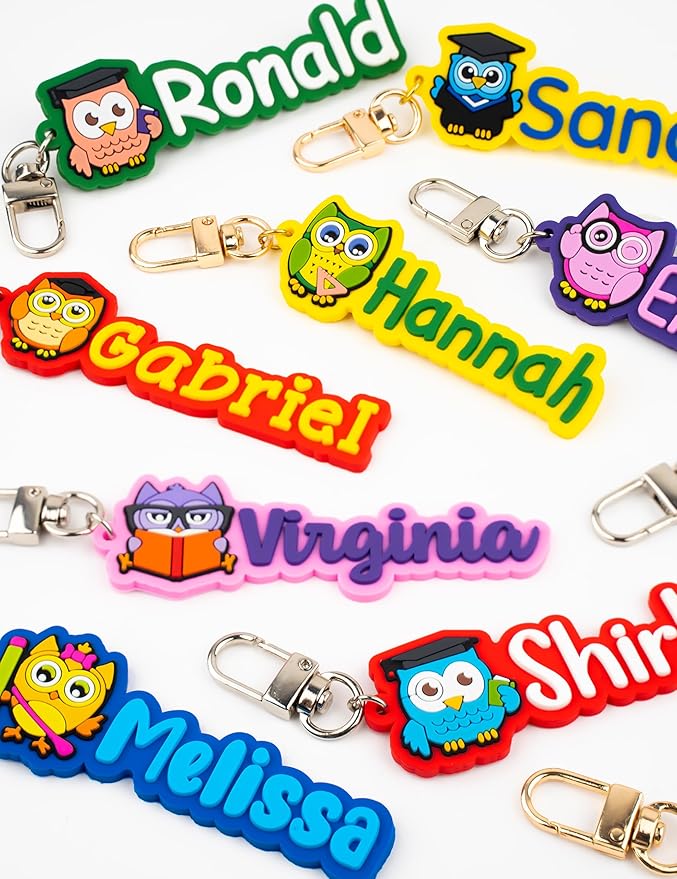 Custom PVC Name Tag, Personalized Keychain, Luggage Tags, Bag Tags for Kids Girls Boys Men Women, Customized Name Keychain, Water Bottle Keychain Tags, Bag Tags, Cute Gifts (Owl)