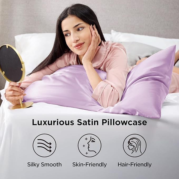 Bedsure Satin Pillowcase 2 Pack Similar to Silk Pillow Cases Standard Size, Pillow Case for Sleeping Women with Envelope Closure, Gifts for Women Men, Navy, 20x26 Inches, 2pcs