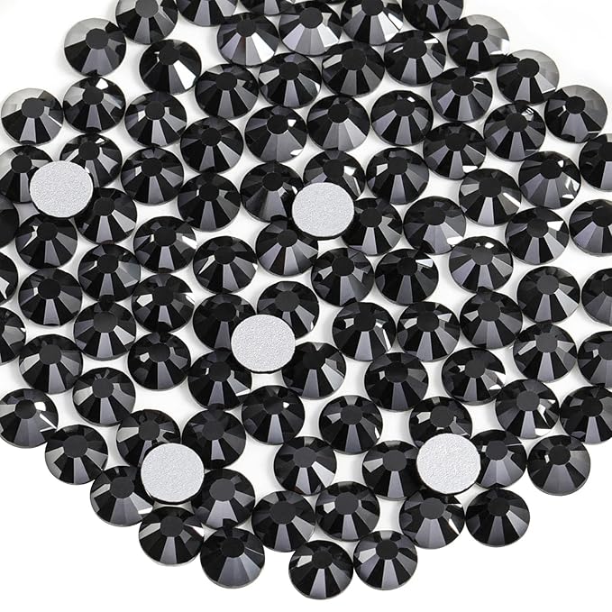 Beadsland 144 Pieces Flat Back Crystal Rhinestones Round Gems for Nail Art and Craft Glue Fix, Jet Hematite, SS40, 8.4-8.7mm