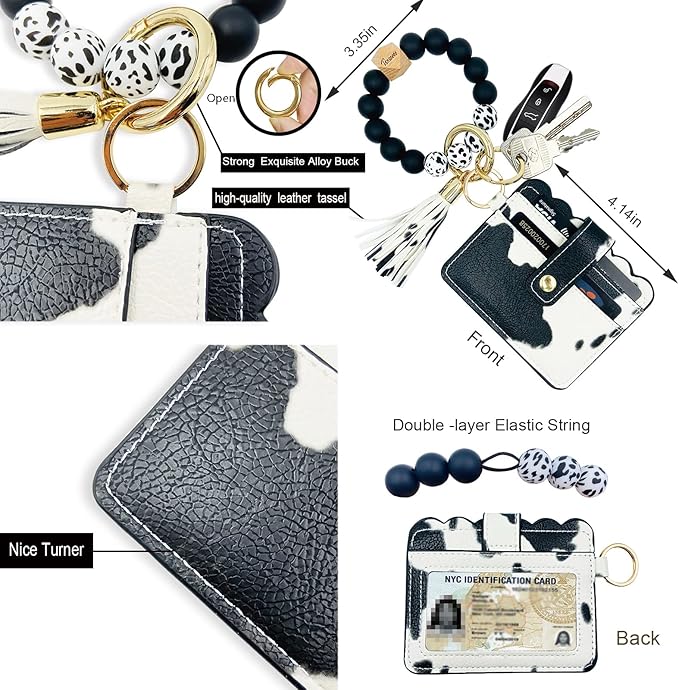 Keychain Wallet Wristlet Small Credit Card Holder Bracelet Key Chain Purse Bangle Tassel Beads Key Rings for Women