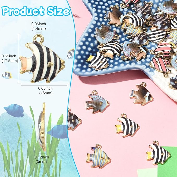 Stiesy 35 Pcs 7 Colors Enamel Fish Charms Colourful Printed Sea Tropical Fish Pendant Charms in Bulk for Jewelry Making Crafts DIY Bracelets Necklace Earring