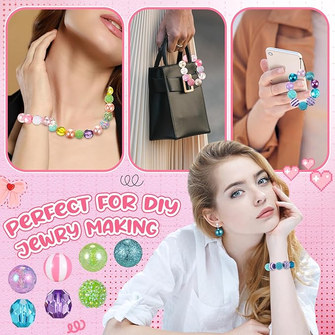 100 Pcs 20mm Rhinestone Bubblegum Beads for Pens Mixed Crystal Resin Chunky Beads for DIY Craft Keychain Necklace Bracelet Jewelry Making(Candy Color)