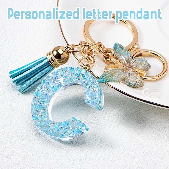 Initial letter Keychains for Women Girls Tassel Butterfly Cute Keychain for Wallet Backpack charm