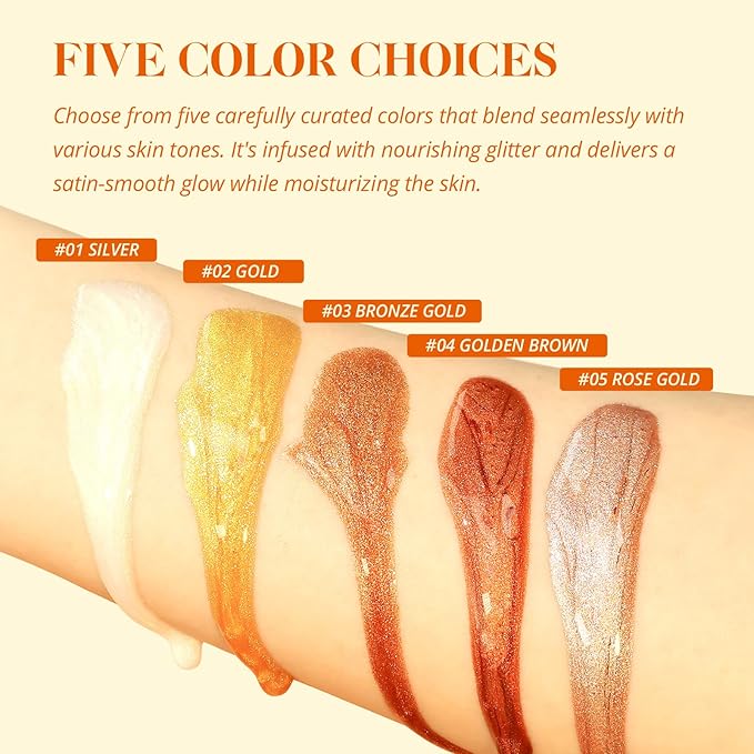 Liyalan Shimmer Body Oil Silver Color 1.0 fl.oz Face Glow Pearl Highlighter Illuminator Long-Lasting Shine Glitter Liquid Tanning with Makeup Brush