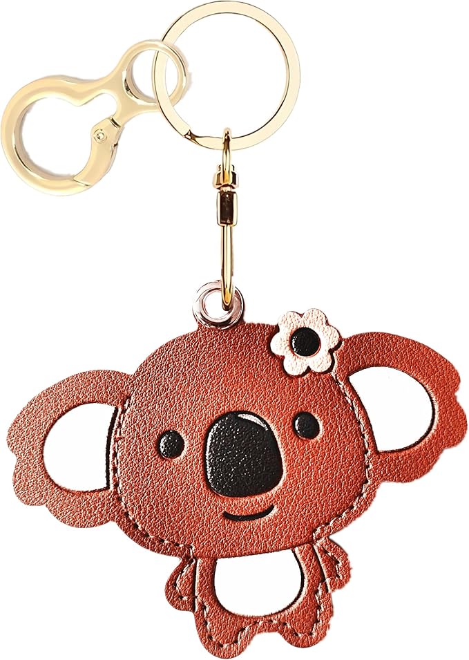 Leather Keychain Holder Case Compatible with AirTag,Cute Protective Cover with Keyring,Anti-Scratch Finder GPS Tracker Case for Wallet Keys,Bag,Pets(Koala Brown)