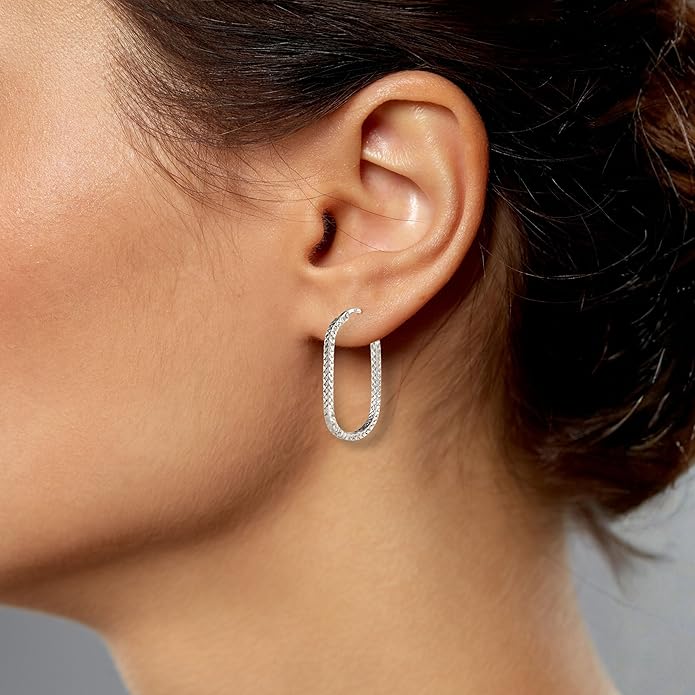 Paperclip Oval Hoops in Real 10K White Gold with a Diamond-Cut Finish | 30mm Length | Real Gold, Stamped for Authenticity