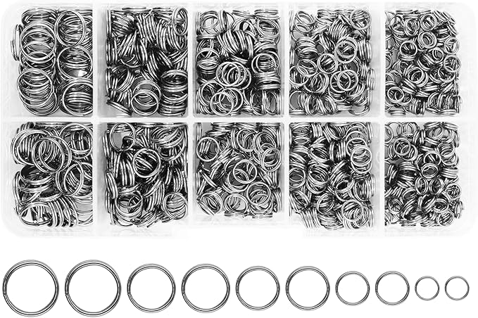Mandala Crafts Assorted Gunmetal Double Jump Rings for Jewelry Making - 800 Pcs Mini Split Key Rings Set for Crafts, DIY Keychains, and Accessories