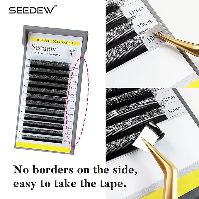 SEEDEW 5D Lash Extensions, 0.07mm D Curl MIX8-15mm 12 Rows/Tray, W Shape Flat Stem, Korean PBT Volume Eyelash Grafting for Beginner Artist, Lash Tech, Beauty Salon(5D-Matte Black-0.07-D-MIX8-15mm)