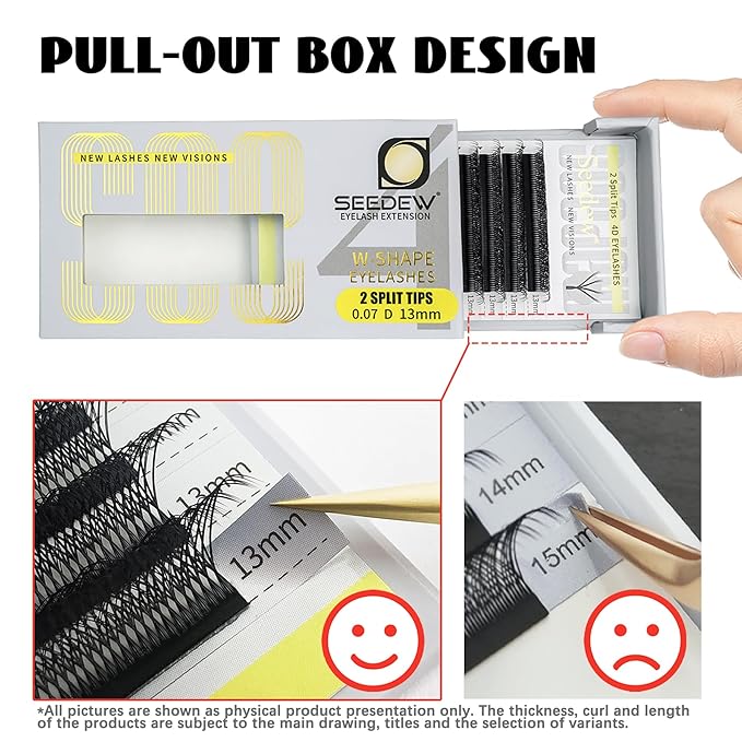 SEEDEW 4D-Double Tips Lash Extensions, 0.07mm D Curl MIX8-15mm 12 Rows/Tray, W Shape 4DD Flat Stem, PBT Volume Eyelashes for Beginner Artist, Lash Tech, Beauty Salon(4DD-Matte Black-0.07-D-MIX8-15mm)