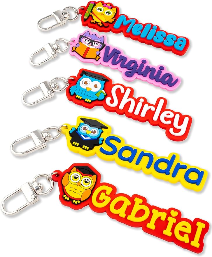 Custom PVC Name Tag, Personalized Keychain, Luggage Tags, Bag Tags for Kids Girls Boys Men Women, Customized Name Keychain, Water Bottle Keychain Tags, Bag Tags, Cute Gifts (Owl)