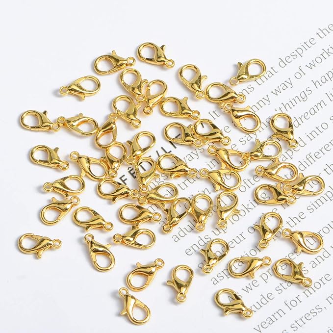 AD Beads 50 Pieces Lobster Claws Clasps Plus 100 Pieces Match Color 6mm Open Jump Rings Suitable for Necklace Bracelets Jewelry(7x12mm, Gold)