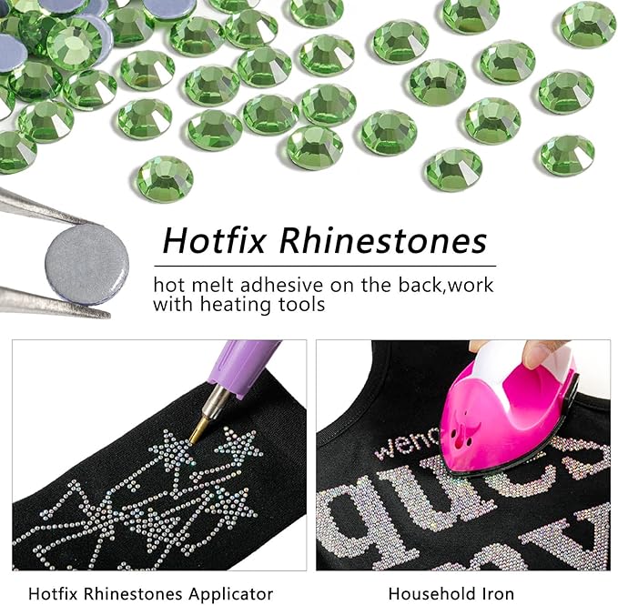 Beadsland Hotfix Rhinestones, 1440pcs Flatback Crystal Rhinestones for Crafts Clothes DIY Decorations, Light Green, SS12, 3.0-3.2mm