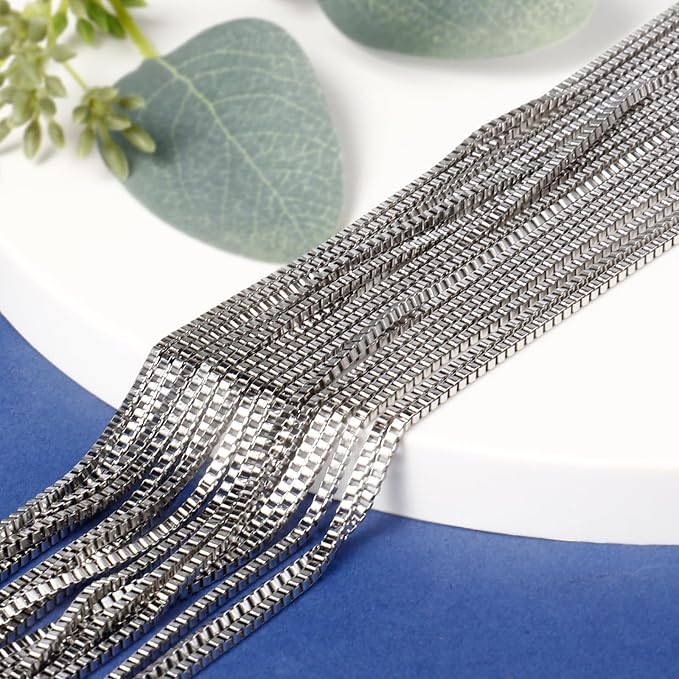 33FT Stainless Steel Box Chain for Jewelry Making 1MM Silver Square Box Link Chain Roll Bulk for DIY Crafts Jewelry Making