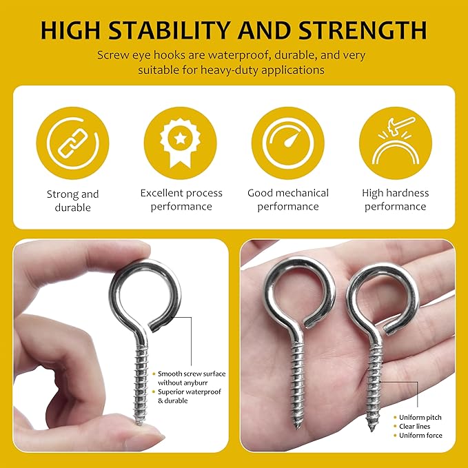 24 Pcs Screws Eye Hooks 2.56 Inch 304 Stainless Steel Heavy Duty Eye Hooks Screw,m5 Screw Eye,Rust and Corrosion Resistant,Load Bearing 200LB,Indoor & Outdoor Use (24)