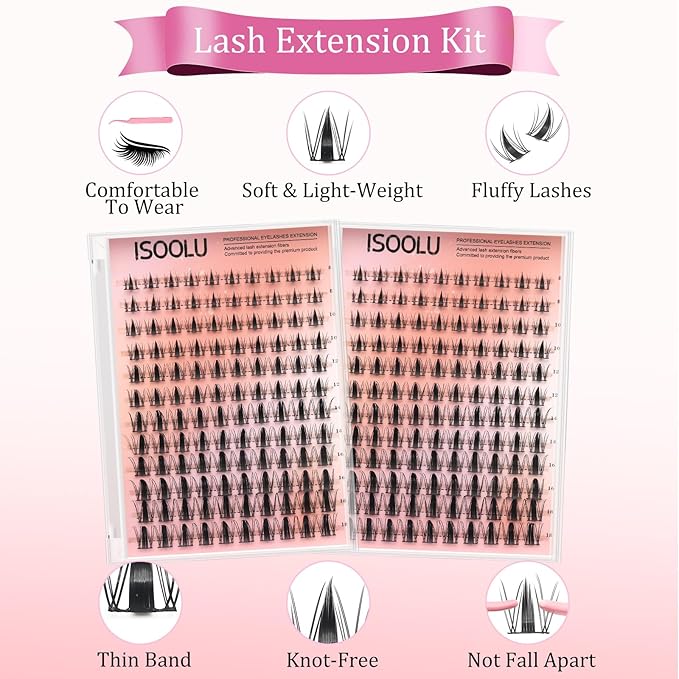 ISOOLU Fairy Lash Clusters Manga Individual Lashes C Curl Wispy Eyelash Clusters WideSpan Eyelash Extension Kit with Lash Bond and Seal Wet-Look Spiky Cluster Lashes (Fairy)