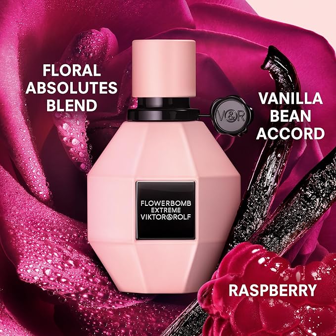 Viktor&Rolf - Flowerbomb Extreme - Eau de Parfum Intense Womens Perfume - Intense & Floral - With Raspberry, Jasmine, Rose, Orange Blossom & Vanilla Bean - 0.3 Fl Oz