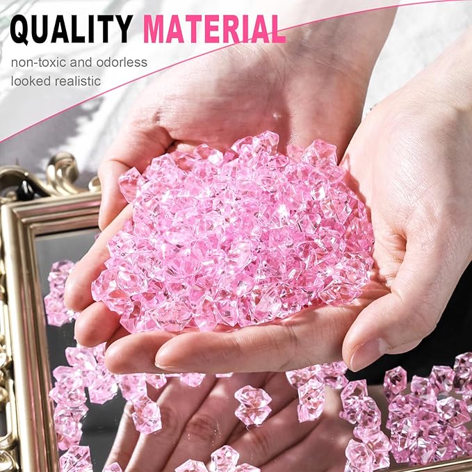 DomeStar 550PCS Pink Vase Fillers, Acrylic Fake Crushed Ice Rocks Pink Gems Crystals Plastic Diamonds for Vase Fillers Centerpiece Fish Tank Table Scatter Photography Props Display Decoration