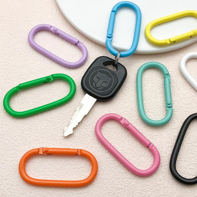 16 Pcs Oval Carabiners Keychain Clip, Cute Track Shape Carabiner Clip, Aluminum Carabiners, Versatile Keychain Clip for Keychains, Water Bottle Holders, Dog Leashes, and More
