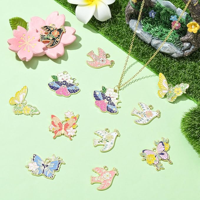 Stiesy 18 Pcs 9 Styles Alloy Enamel Animal Charms Pendants Swallow & Butterfly Jewelry Charm Bulk for Bracelets Necklace Earring Jewelry Making Craft