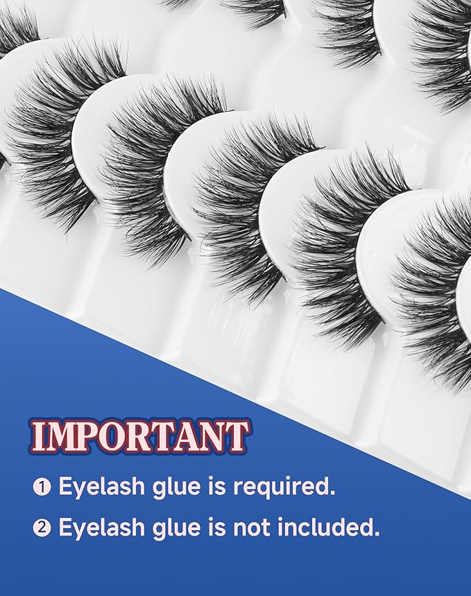 ENFOO Lashes Volume False Eyelashes Wispy Natural Look Everyday Flared Strip EyeLash Fluffy Lash Long Soft Round-Eye Pack 16MM 7 Pairs D89