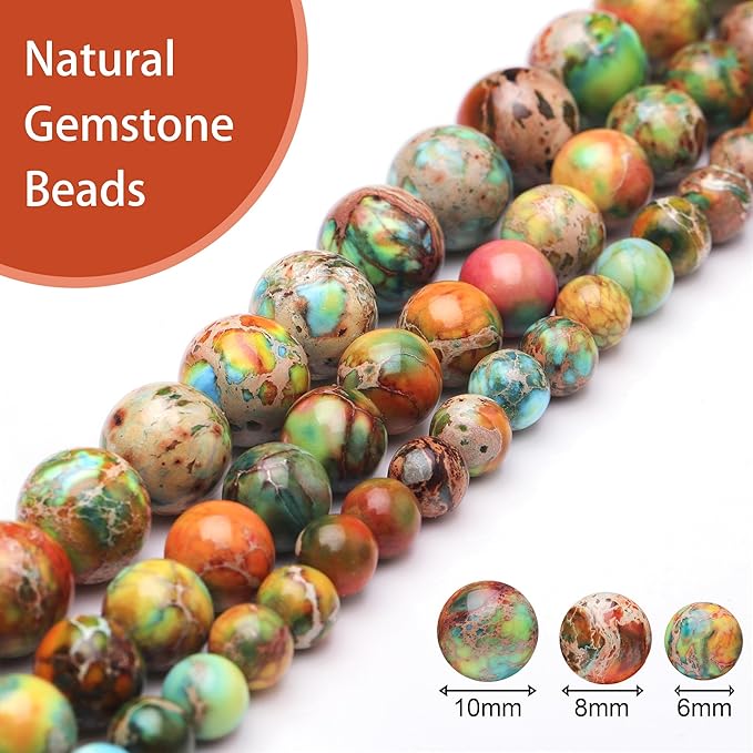10mm Natural Stone Beads for Jewelry Making,Orange Imperial Jasper Polished Smooth Round Gemstone Beads for Bracelet Necklace 15 Inch