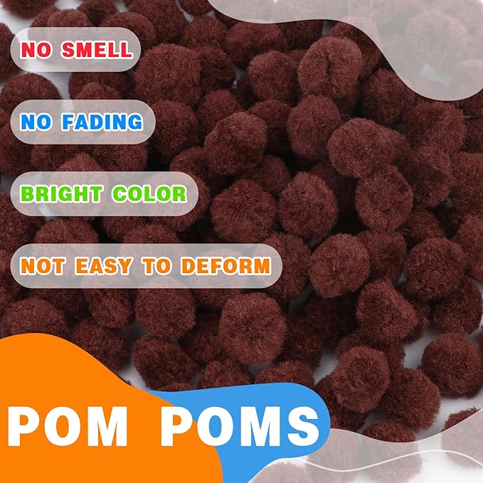 MORFEN 150 Pieces Pom Poms, 1 Inch Dark Brown Craft Pom Poms, Fuzzy Pompom Puff Balls, Small Pom Pom Balls for DIY Arts and Crafts Projects, Home Decorations