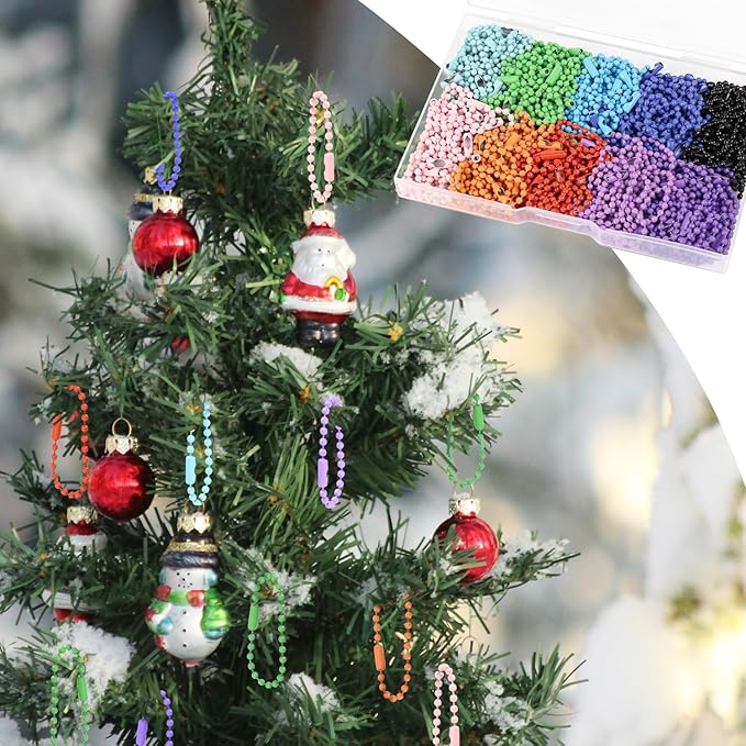 Ball Chain Bulk Metal Chain Width 2.4mm Ball Beads Chain Long Bead Connector Clasp for Jewelry Making DIY Crafts Hanging Christmas Decoration (200 Pcs Colored 3.9 Inch / 10 cm)
