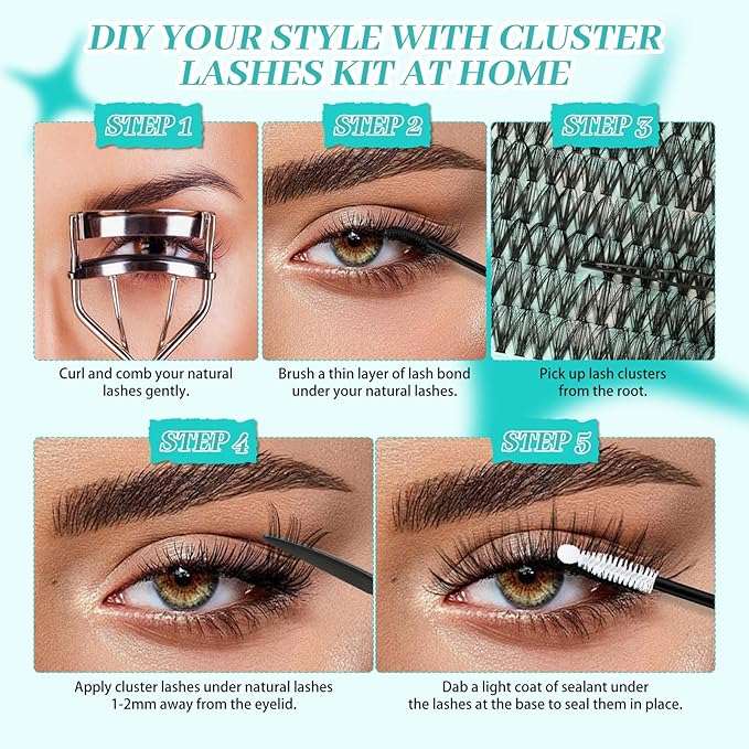 Lash Clusters 2 Style Cluster Lashes 640PCS Eyelash Extension 30D+40D Cluster Lashes Individual Lashes DIY Lash Extension Natural Black Cluster Eyelash Extensions at Home for Beginners(D-Mix9-16mm)