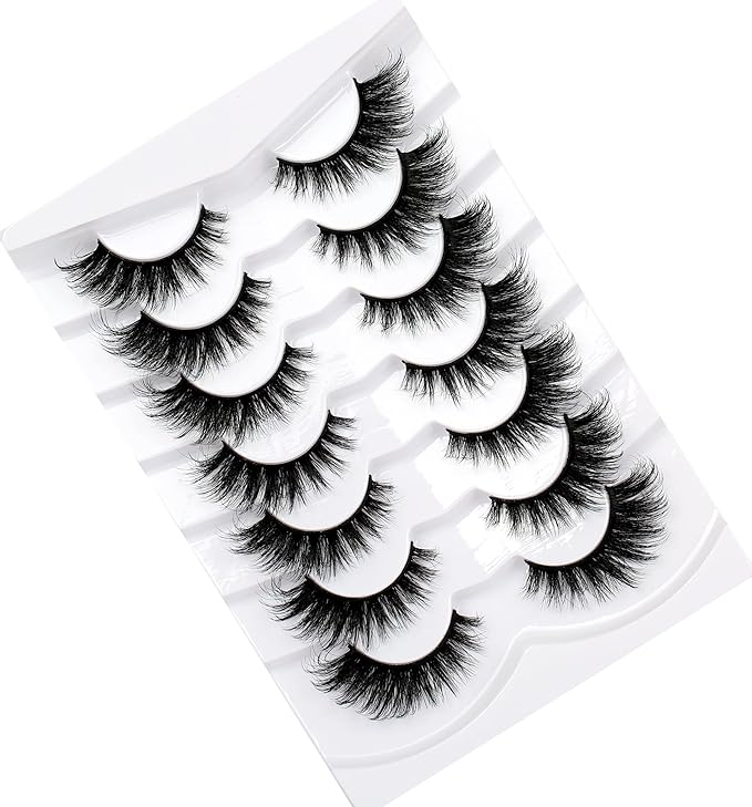 Pooplunch False Eyelashes Cat Eye Lashes Winged Look 18MM Fluttery Volume Dramatic Crossed Wispy Fake Eyelash 8D Natural Faux Mink Lashes Strips 7 Pairs Pack