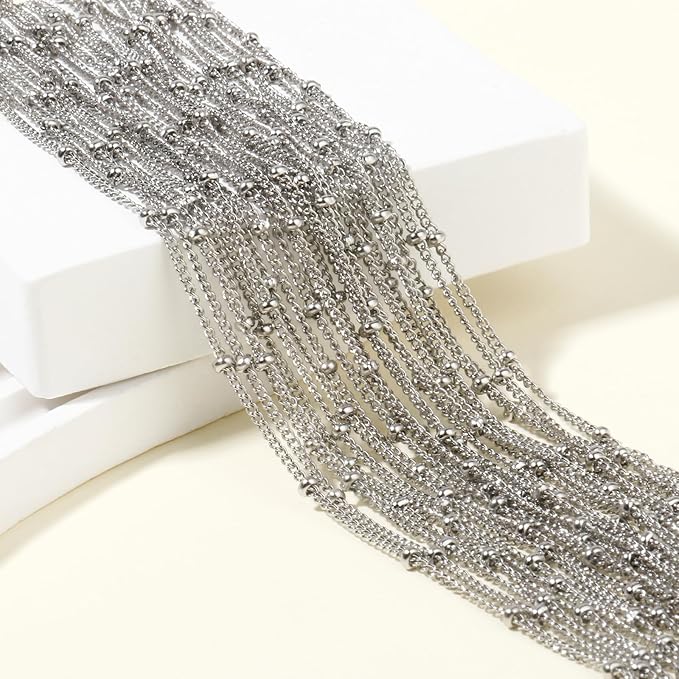 24PCS Curb Satellite Necklace for Jewelry Making 2MM Stainless Steel Curb Link Chains Bulk for DIY Necklace